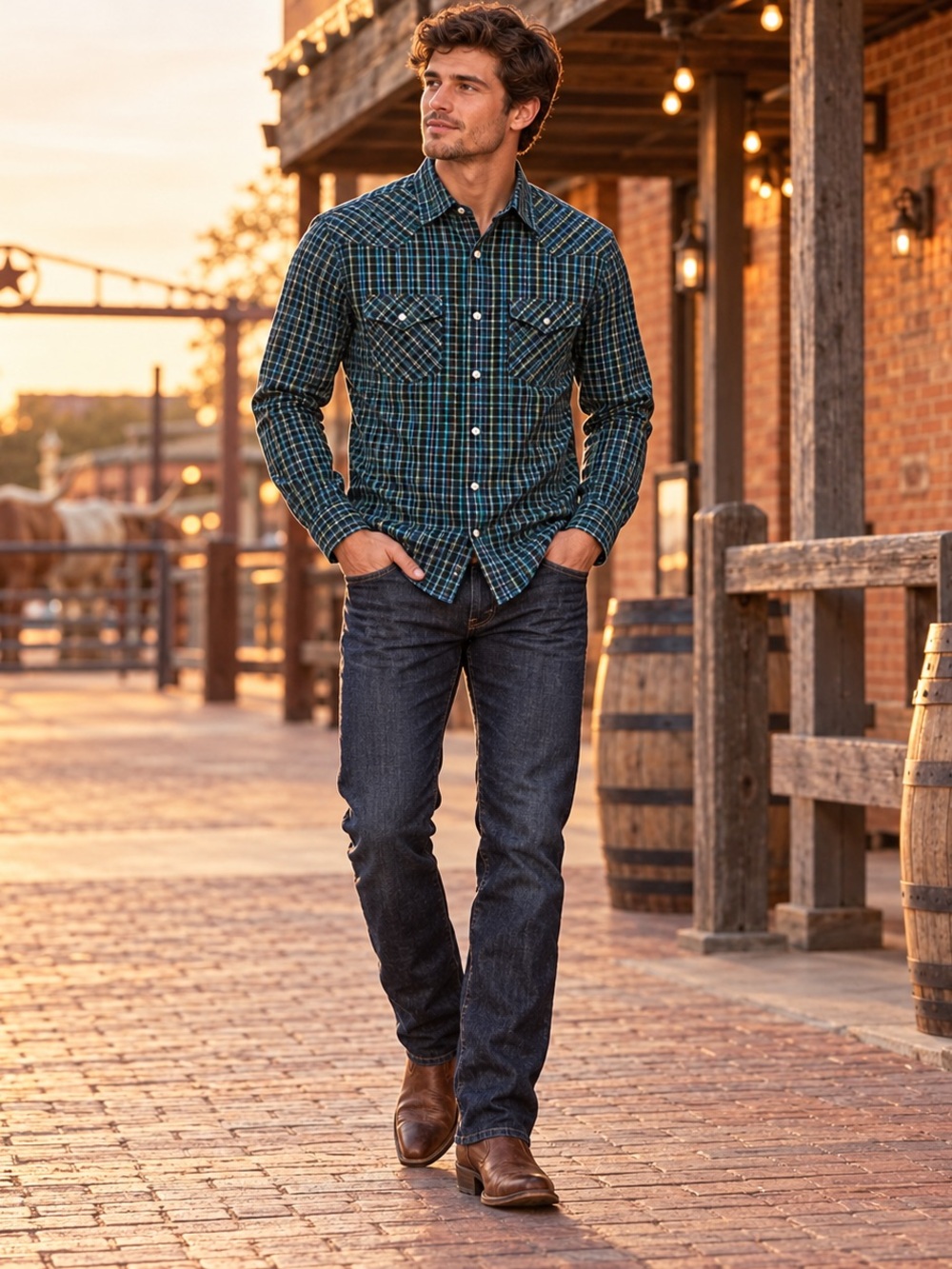 Banana Republic Green and Blue Plaid Long-Sleeve Button-Down
